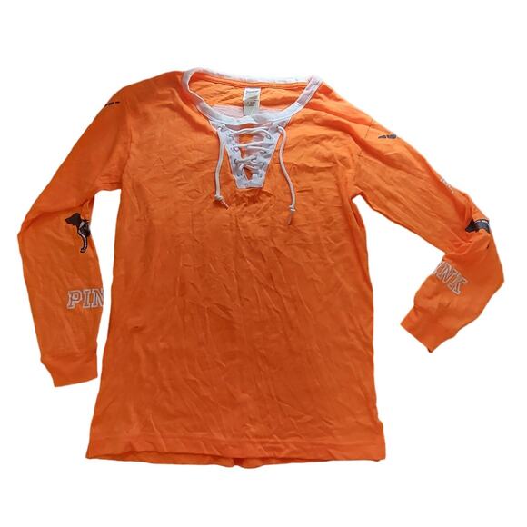 Victoria's Secret PINK XS Lace Up Long Sleeve Campus Tee - Picture 1 of 8